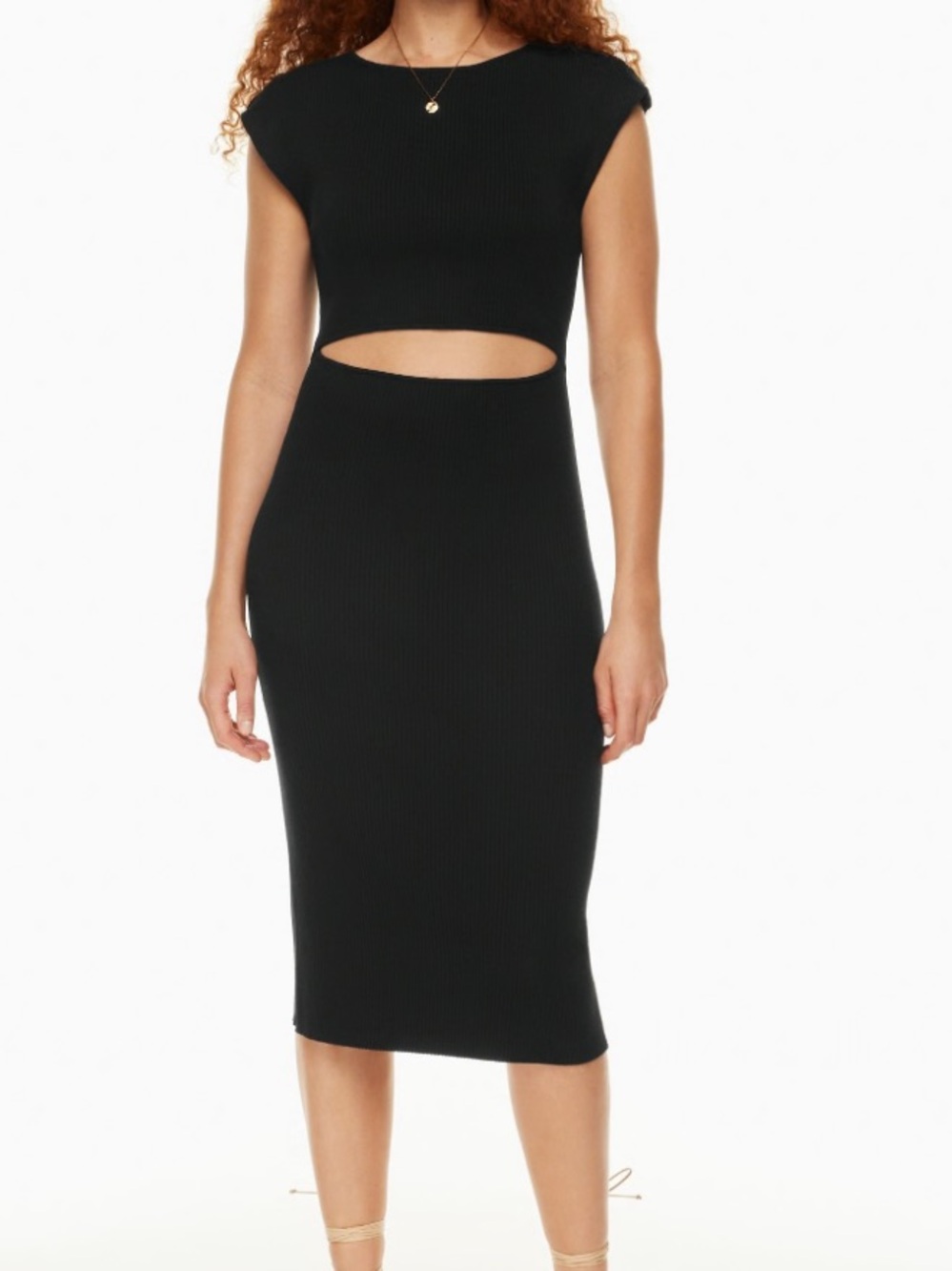 Wilfred Knit Black Cutout Ribbed Midi Dress